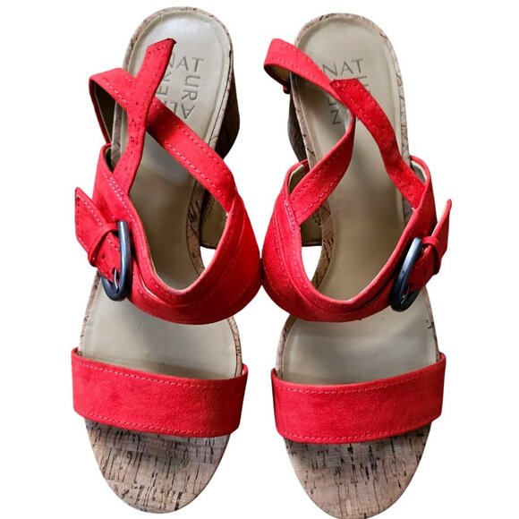 Naturalize Red Cork Wedge Sandals With Buckle Straps Women's‎ Size 8 - Picture 1 of 11